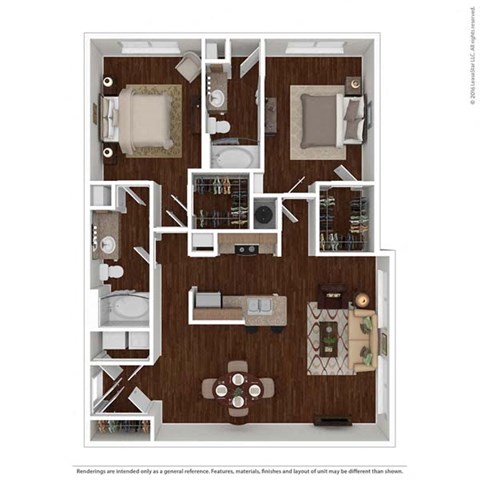 2 bed 2 bath floor plan at Auxo at Memorial, Texas